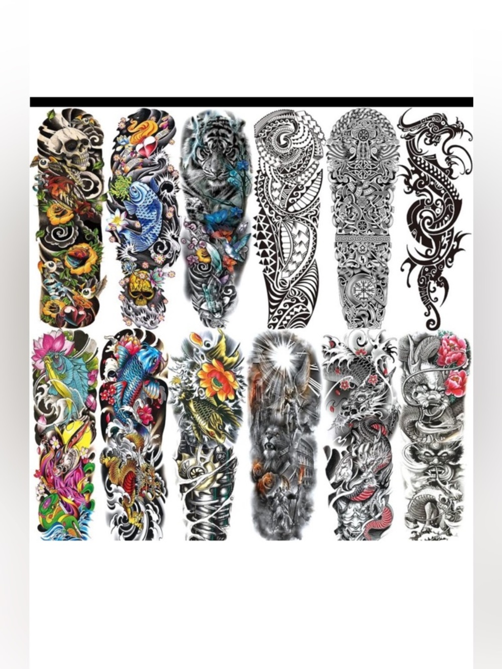12-Piece Temporary Tattoo Stickers Sleeves Men & Women